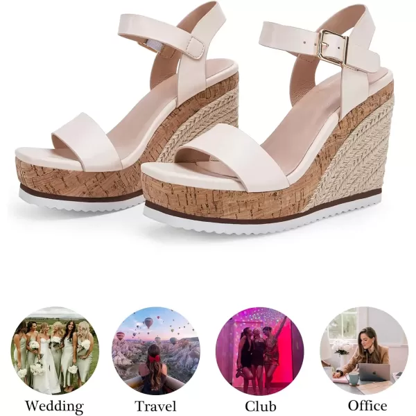 imageWomens Espadrille Wedge Platform Sandals Open Toe Ankle Buckle Strap Casual Summer ShoesNude