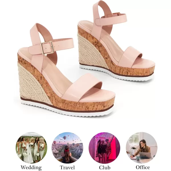 imageWomens Espadrille Wedge Platform Sandals Open Toe Ankle Buckle Strap Casual Summer ShoesPink