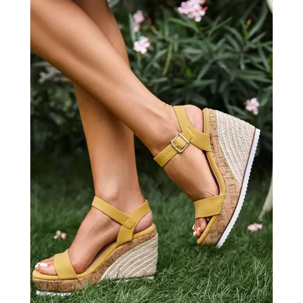 imageWomens Espadrille Wedge Platform Sandals Open Toe Ankle Buckle Strap Casual Summer ShoesYellow