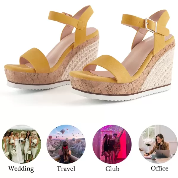 imageWomens Espadrille Wedge Platform Sandals Open Toe Ankle Buckle Strap Casual Summer ShoesYellow