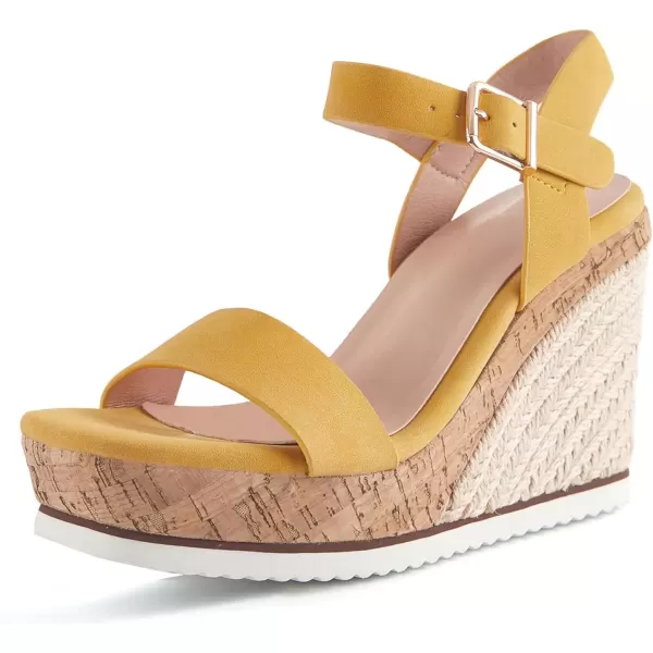 imageWomens Espadrille Wedge Platform Sandals Open Toe Ankle Buckle Strap Casual Summer ShoesYellow