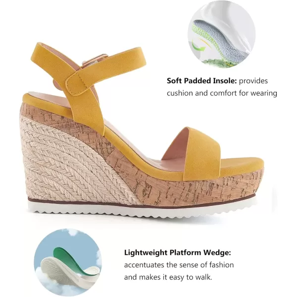 imageWomens Espadrille Wedge Platform Sandals Open Toe Ankle Buckle Strap Casual Summer ShoesYellow