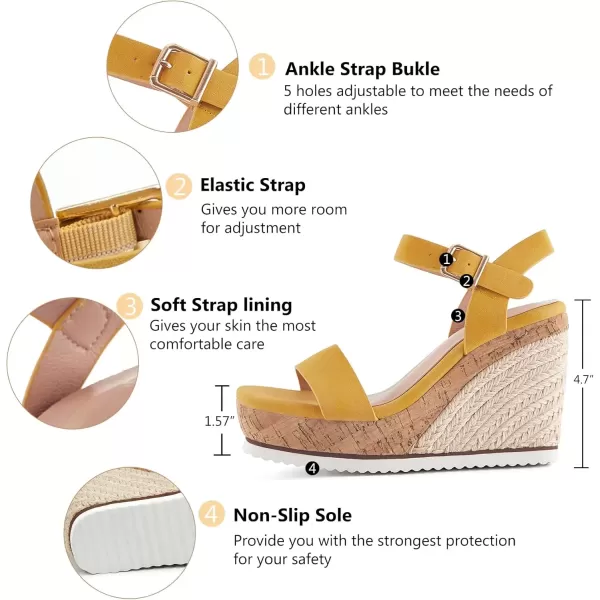 imageWomens Espadrille Wedge Platform Sandals Open Toe Ankle Buckle Strap Casual Summer ShoesYellow