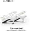 imageCoutgo Slingback Kitten Heels for Women Low Heel Closed Pointed Toe Buckle Strap Pumps ShoesBeige
