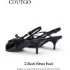 imageCoutgo Slingback Kitten Heels for Women Low Heel Closed Pointed Toe Buckle Strap Pumps ShoesBlack