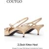 imageCoutgo Slingback Kitten Heels for Women Low Heel Closed Pointed Toe Buckle Strap Pumps ShoesKhaki