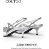imageCoutgo Slingback Kitten Heels for Women Low Heel Closed Pointed Toe Buckle Strap Pumps ShoesSilver