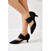 imageCoutgo Womens Low Kitten Heel Dress Shoes Pointed Toe Slip on Ankle Strap Cutout Elegant Party Wedding PumpsBlack