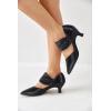 imageCoutgo Womens Low Kitten Heel Dress Shoes Pointed Toe Slip on Ankle Strap Cutout Elegant Party Wedding PumpsCool Black