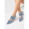 imageCoutgo Womens Low Kitten Heel Dress Shoes Pointed Toe Slip on Ankle Strap Cutout Elegant Party Wedding PumpsJean Blue