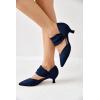 imageCoutgo Womens Low Kitten Heel Dress Shoes Pointed Toe Slip on Ankle Strap Cutout Elegant Party Wedding PumpsNavy