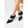 imageCoutgo Womens Low Kitten Heel Dress Shoes Pointed Toe Slip on Ankle Strap Cutout Elegant Party Wedding PumpsNavy