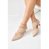 imageCoutgo Womens Low Kitten Heel Dress Shoes Pointed Toe Slip on Ankle Strap Cutout Elegant Party Wedding PumpsNude