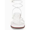 imageCoutgo Womens Strappy Heels Sandals Thong Gladiator Square Open Toe Low Kitten Heeled Criss Cross Ankle Strap Summer Dress Wedding ShoesWhite