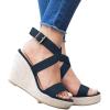 imageCoutgo Womens Wedge Sandals Cross Strap Espadrille Platform Ankle Buckle Summer Casual ShoesBlack
