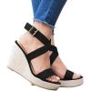 imageCoutgo Womens Wedge Sandals Cross Strap Espadrille Platform Ankle Buckle Summer Casual ShoesBlack
