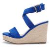 imageCoutgo Womens Wedge Sandals Cross Strap Espadrille Platform Ankle Buckle Summer Casual ShoesBlue
