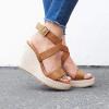 imageCoutgo Womens Wedge Sandals Cross Strap Espadrille Platform Ankle Buckle Summer Casual ShoesBrown