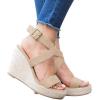 imageCoutgo Womens Wedge Sandals Cross Strap Espadrille Platform Ankle Buckle Summer Casual ShoesLight Khaki