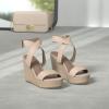 imageCoutgo Womens Wedge Sandals Cross Strap Espadrille Platform Ankle Buckle Summer Casual ShoesLight Khaki
