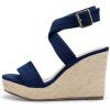 imageCoutgo Womens Wedge Sandals Cross Strap Espadrille Platform Ankle Buckle Summer Casual ShoesNavy
