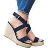 imageCoutgo Womens Wedge Sandals Cross Strap Espadrille Platform Ankle Buckle Summer Casual ShoesNavy
