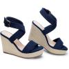 imageCoutgo Womens Wedge Sandals Cross Strap Espadrille Platform Ankle Buckle Summer Casual ShoesNavy