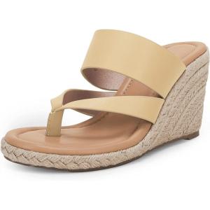 imageCoutgo Womens Espadrille Wedge Sandals Platform Thong Leather Strap Slides Backless Slip On Summer Casual Flip FlopsApricot