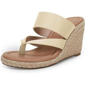 imageCoutgo Womens Espadrille Wedge Sandals Platform Thong Leather Strap Slides Backless Slip On Summer Casual Flip FlopsBeige