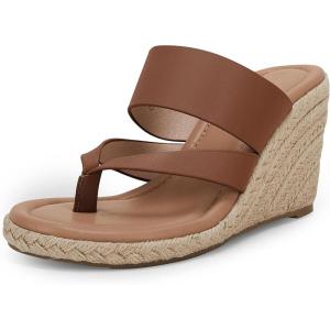 imageCoutgo Womens Espadrille Wedge Sandals Platform Thong Leather Strap Slides Backless Slip On Summer Casual Flip FlopsBrown