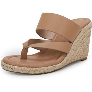 imageCoutgo Womens Espadrille Wedge Sandals Platform Thong Leather Strap Slides Backless Slip On Summer Casual Flip FlopsKhaki