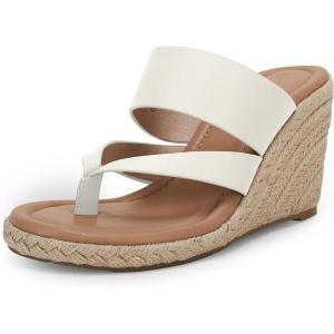 imageCoutgo Womens Espadrille Wedge Sandals Platform Thong Leather Strap Slides Backless Slip On Summer Casual Flip FlopsWhite