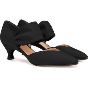 imageCoutgo Womens Low Kitten Heel Dress Shoes Pointed Toe Slip on Ankle Strap Cutout Elegant Party Wedding PumpsBlack