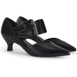 imageCoutgo Womens Low Kitten Heel Dress Shoes Pointed Toe Slip on Ankle Strap Cutout Elegant Party Wedding PumpsCool Black
