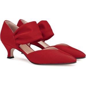 imageCoutgo Womens Low Kitten Heel Dress Shoes Pointed Toe Slip on Ankle Strap Cutout Elegant Party Wedding PumpsRed
