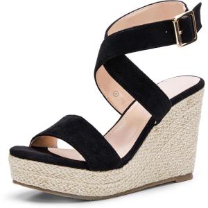 imageCoutgo Womens Wedge Sandals Cross Strap Espadrille Platform Ankle Buckle Summer Casual ShoesBlack