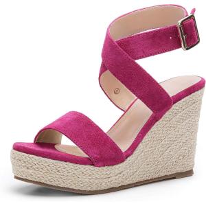 imageCoutgo Womens Wedge Sandals Cross Strap Espadrille Platform Ankle Buckle Summer Casual ShoesRose Red