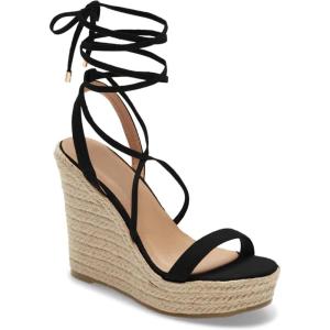 imageWomens Espadrille Wedges Lace Up Platform Ankle Cross Strap Slingback Summer Dress SandalsBlack