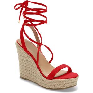 imageWomens Espadrille Wedges Lace Up Platform Ankle Cross Strap Slingback Summer Dress SandalsRed