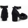 imageCoutgo Womens Chunky Low Heels Bow Closed Toe Ankle Strap Pumps Elegant Wedding Party Dress ShoesBlack