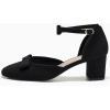 imageCoutgo Womens Chunky Low Heels Bow Closed Toe Ankle Strap Pumps Elegant Wedding Party Dress ShoesBlack