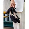 imageCoutgo Womens Chunky Low Heels Bow Closed Toe Ankle Strap Pumps Elegant Wedding Party Dress ShoesBlack