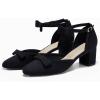 imageCoutgo Womens Chunky Low Heels Bow Closed Toe Ankle Strap Pumps Elegant Wedding Party Dress ShoesBlack
