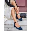 imageCoutgo Womens Chunky Low Heels Bow Closed Toe Ankle Strap Pumps Elegant Wedding Party Dress ShoesNavy