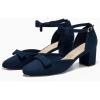 imageCoutgo Womens Chunky Low Heels Bow Closed Toe Ankle Strap Pumps Elegant Wedding Party Dress ShoesNavy