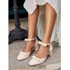 imageCoutgo Womens Chunky Low Heels Bow Closed Toe Ankle Strap Pumps Elegant Wedding Party Dress ShoesNude