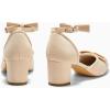 imageCoutgo Womens Chunky Low Heels Bow Closed Toe Ankle Strap Pumps Elegant Wedding Party Dress ShoesNude