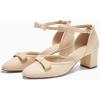 imageCoutgo Womens Chunky Low Heels Bow Closed Toe Ankle Strap Pumps Elegant Wedding Party Dress ShoesNude