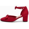 imageCoutgo Womens Chunky Low Heels Bow Closed Toe Ankle Strap Pumps Elegant Wedding Party Dress ShoesRed