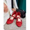 imageCoutgo Womens Chunky Low Heels Bow Closed Toe Ankle Strap Pumps Elegant Wedding Party Dress ShoesRed